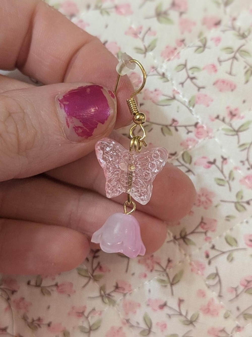 Pink Butterfly & Flower Drop Earrings - Feminine Resin Dangles